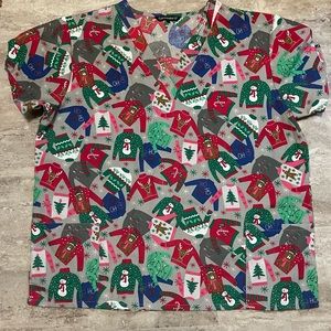 Women’s medical scrub top 2X Cassandra O plus size christmas holiday theme